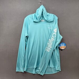 Columbia PFG Tidal Tee Hoodie Womens XL Aqua Blue UPF 50 Sun Shirt NWT